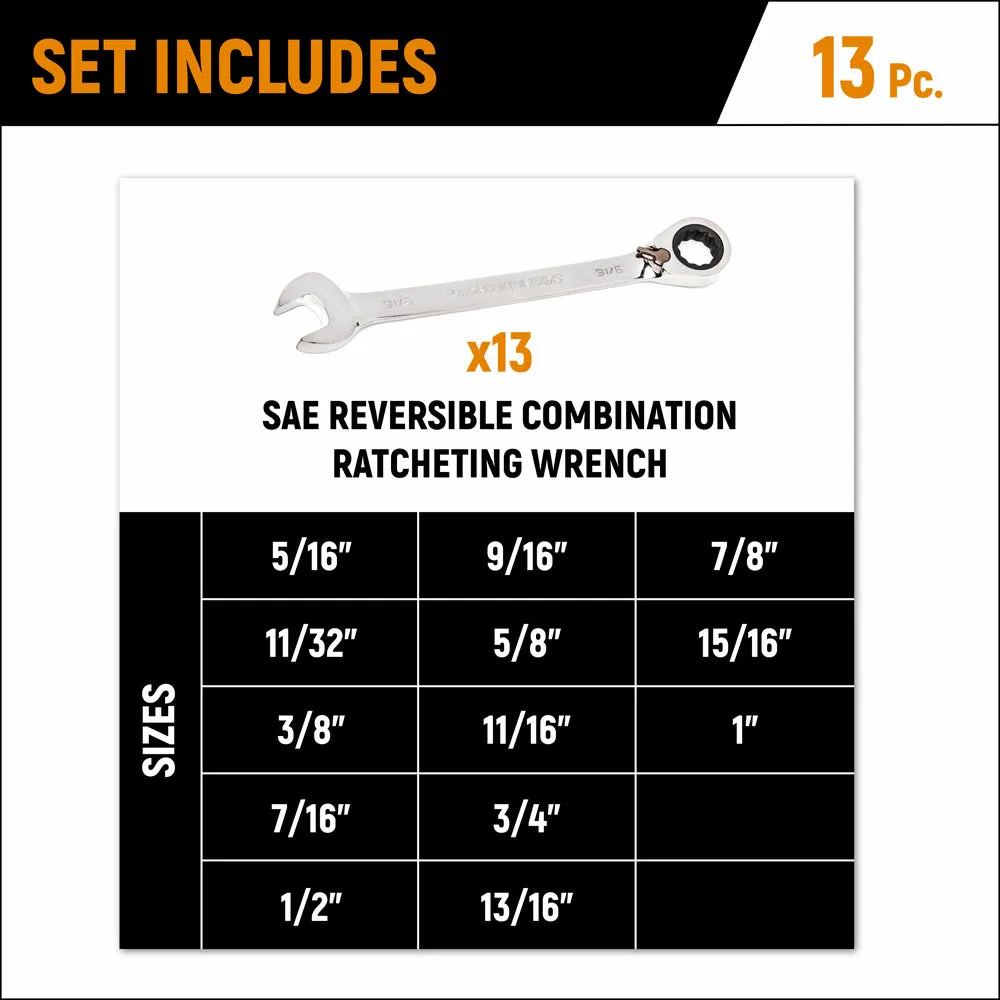 GearWrench 9509N 13 Pc. 72-Tooth 12 Point Reversible Ratcheting Combination SAE Wrench Set