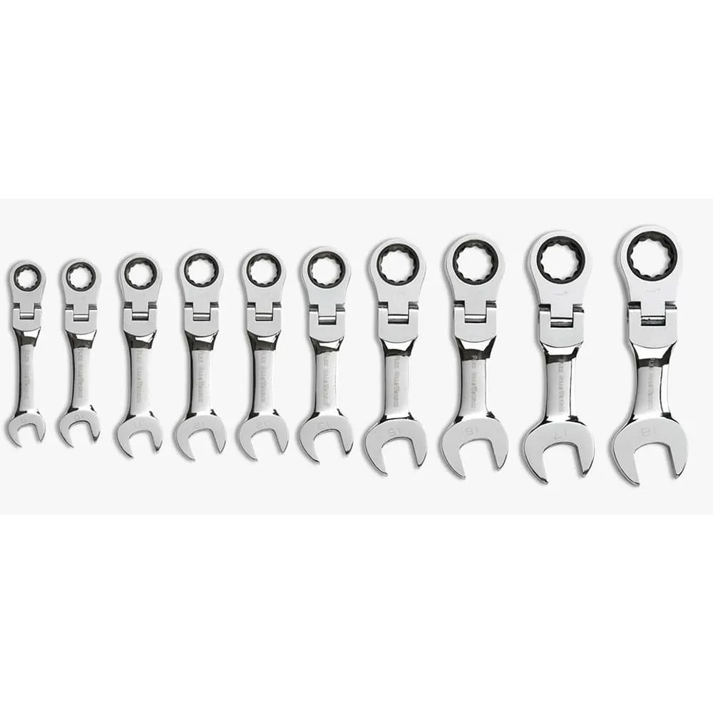 GearWrench 9550 10 Pc. 72-Tooth 12 Point Stubby Flex Head Ratcheting Combination Metric Wrench Set