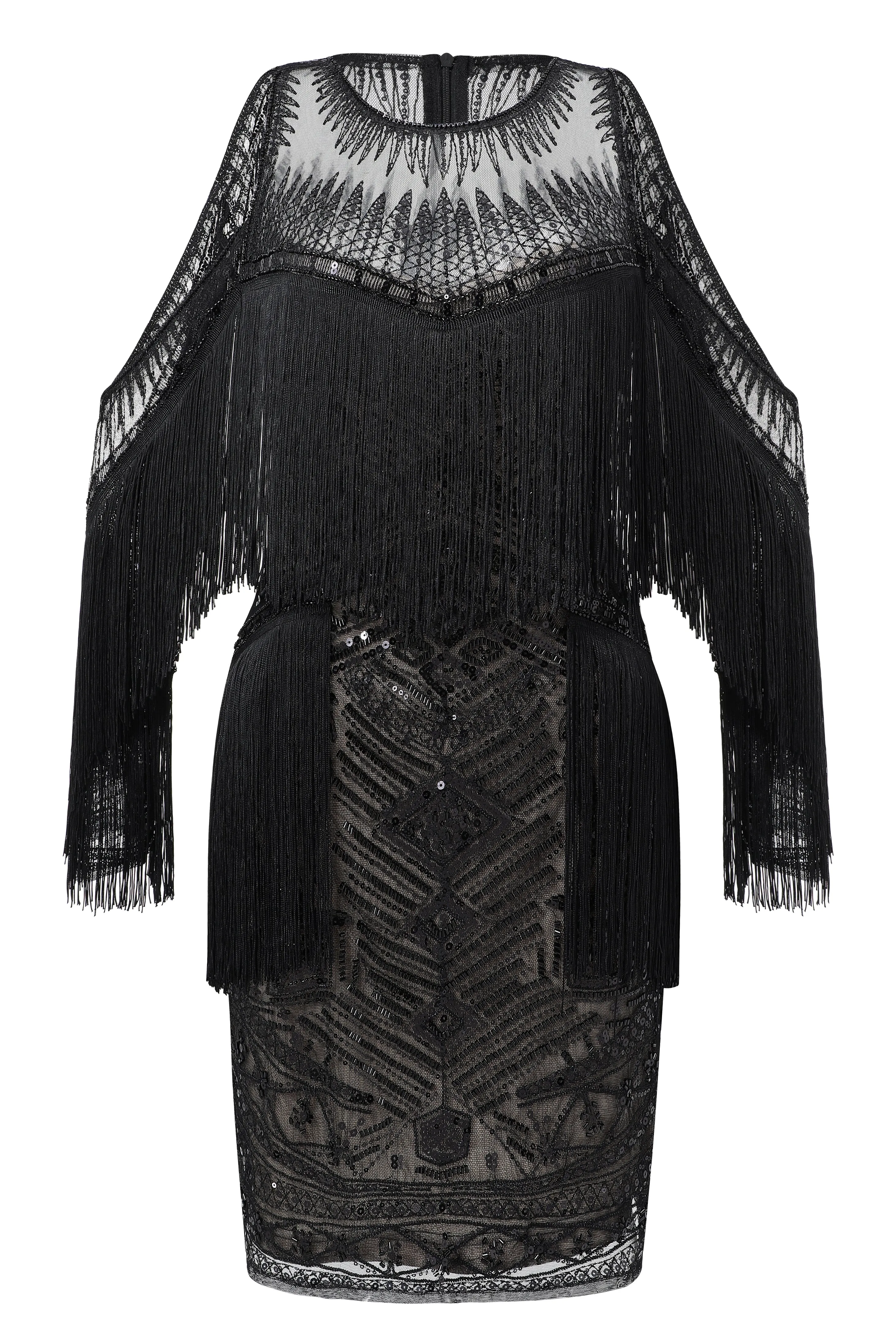 Glamorous Off-Shoulder Beaded Fringe Flapper Dress