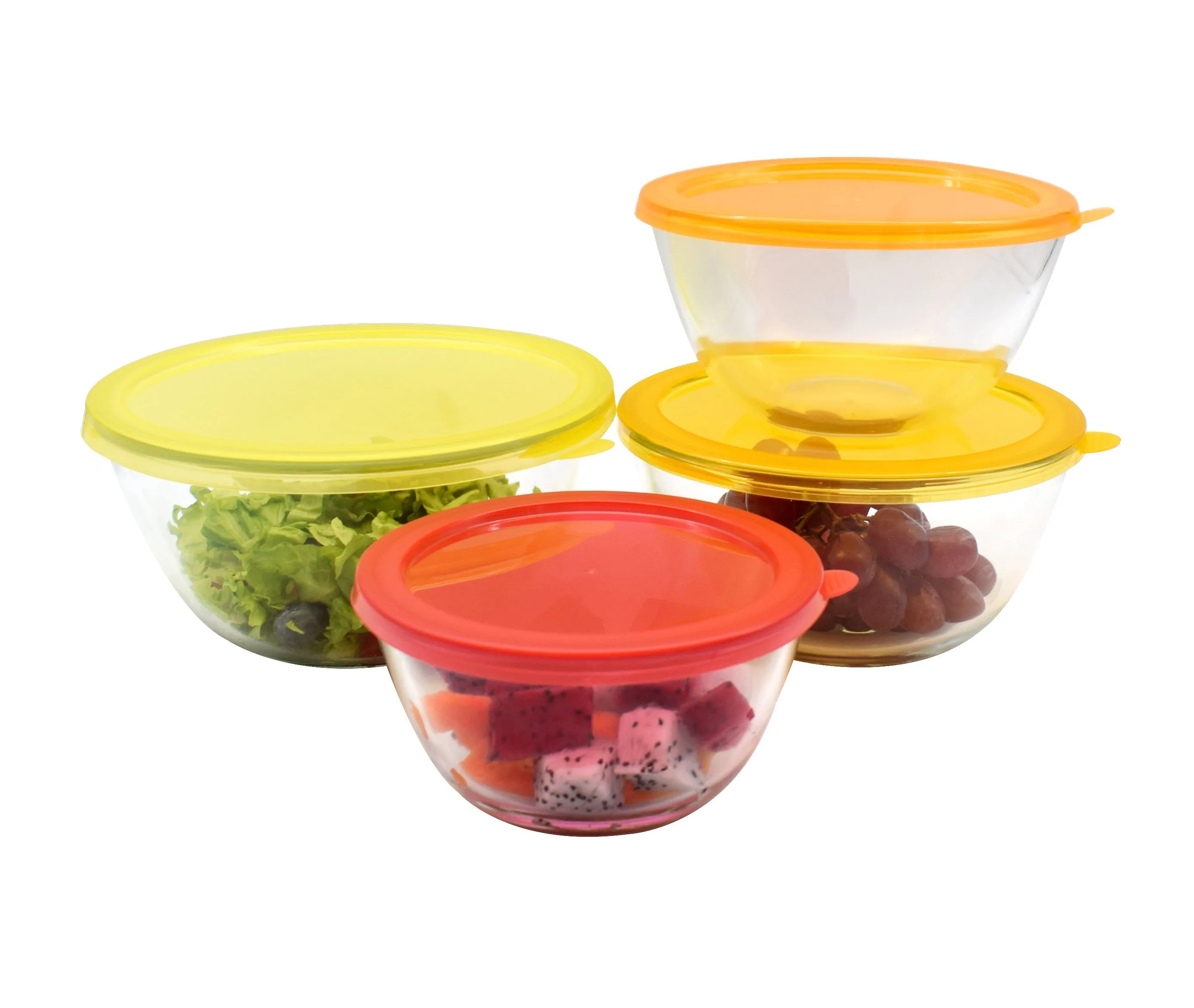 Glass Mixing Bowls with Orange Lids