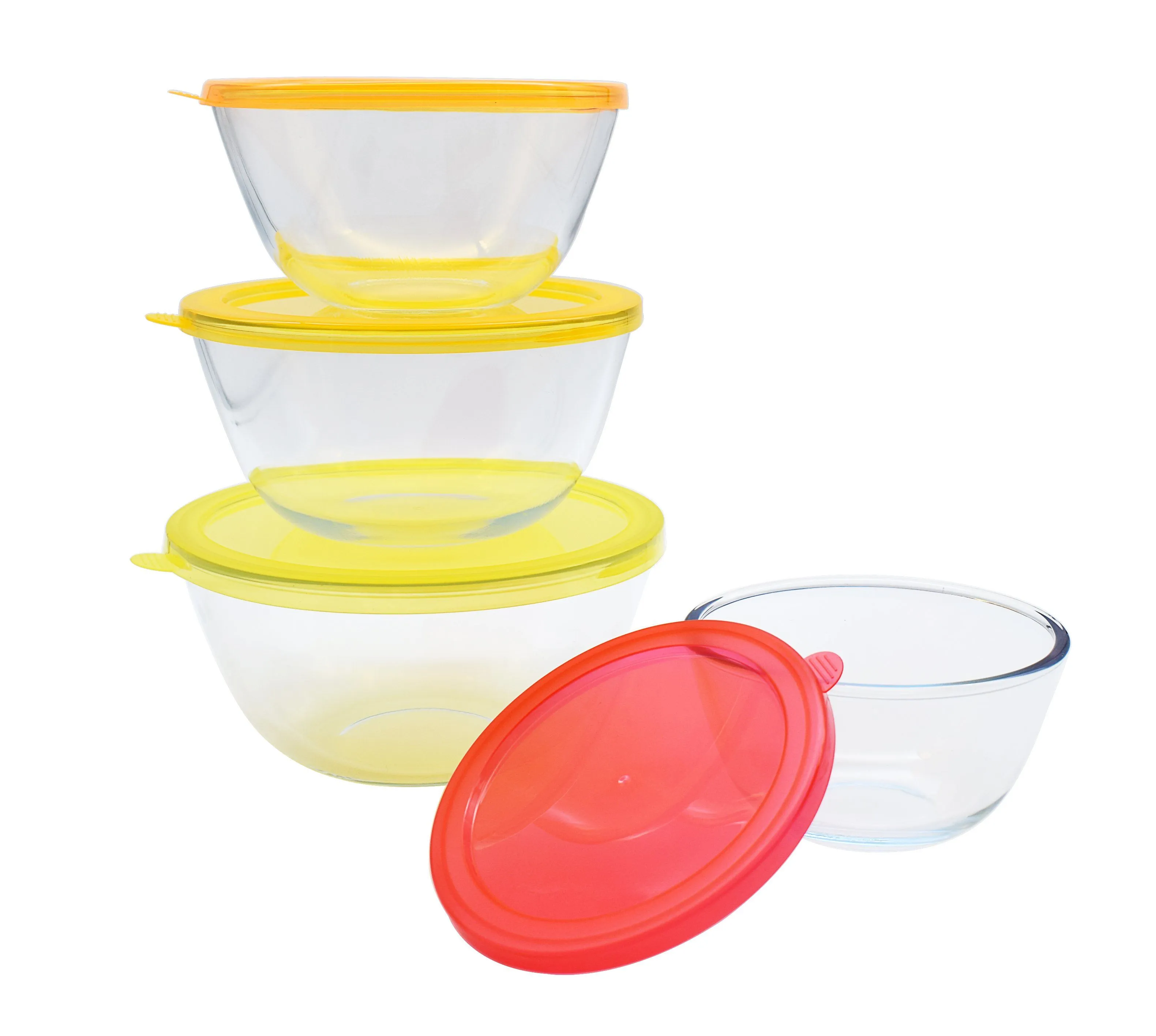 Glass Mixing Bowls with Orange Lids