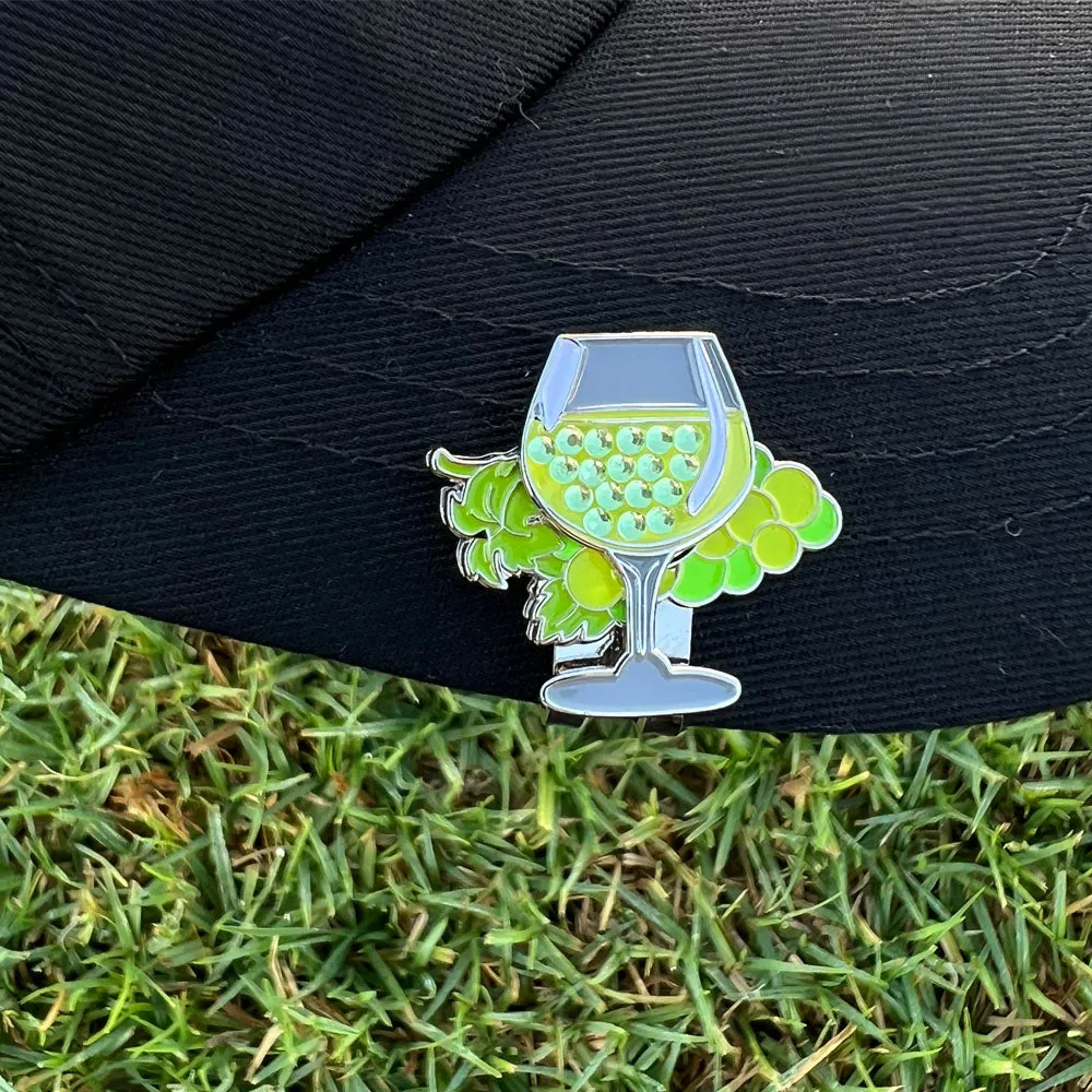 Glass Of White Wine Golf Ball Marker Grapes Hat Clip