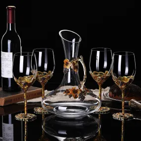 Golden Vine Crystal Wine Glasses with Decanter Suitcase Set