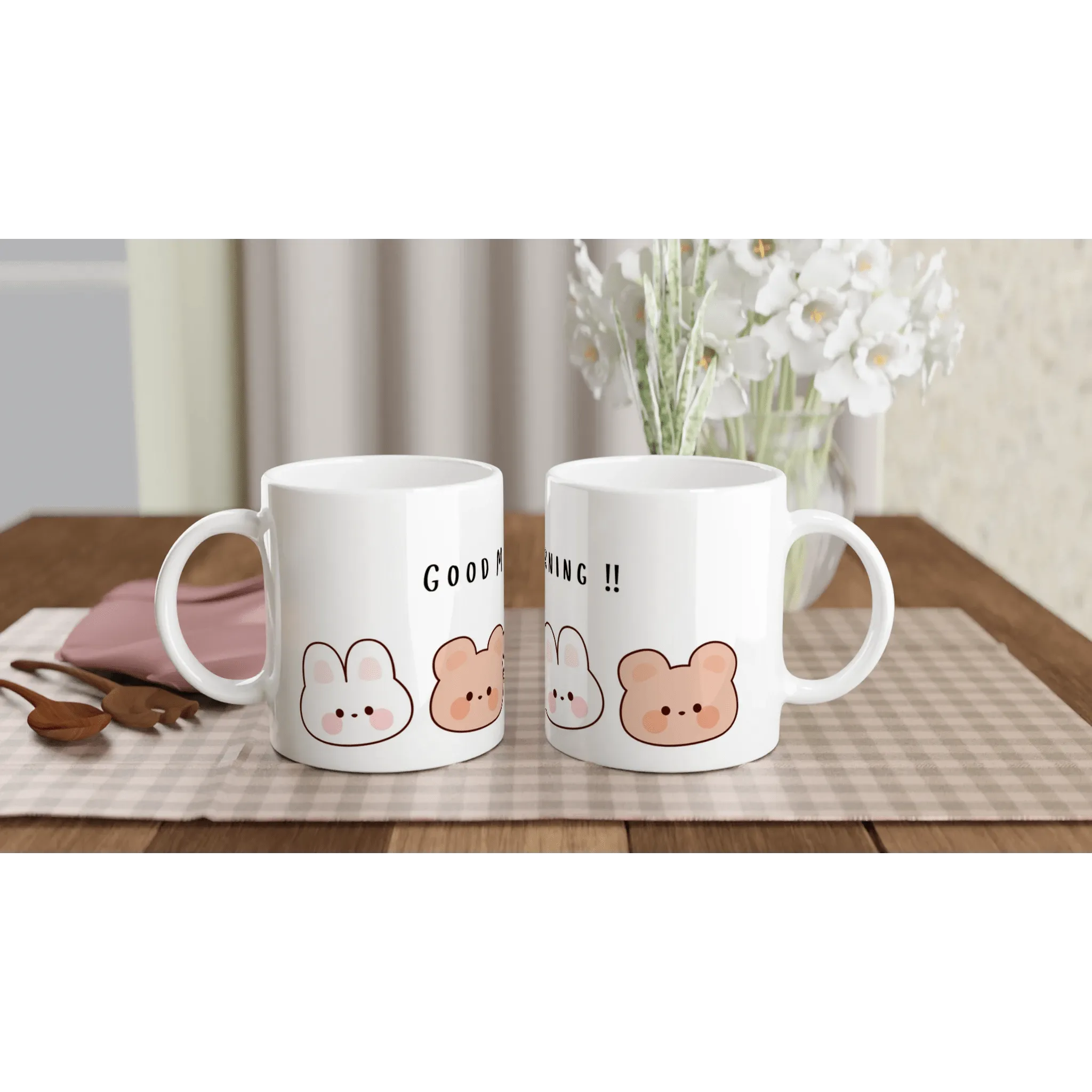 Good Morning Bunny and Bear Face Mug