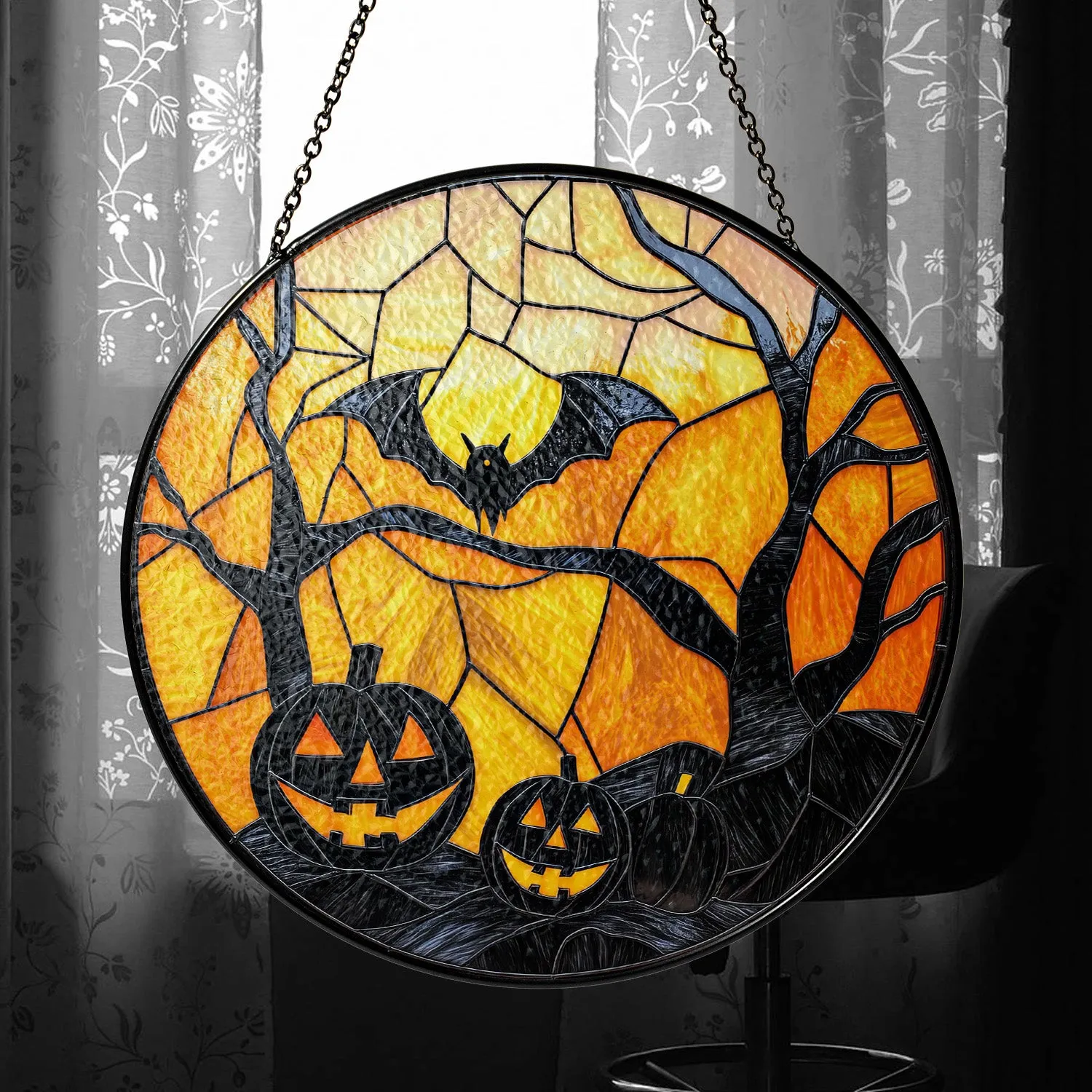 Halloween Stained Glass Suncatcher Collection | Decorative Window Hanging | 2 Sizes | Holiday Decor Accents | Creepy Nights