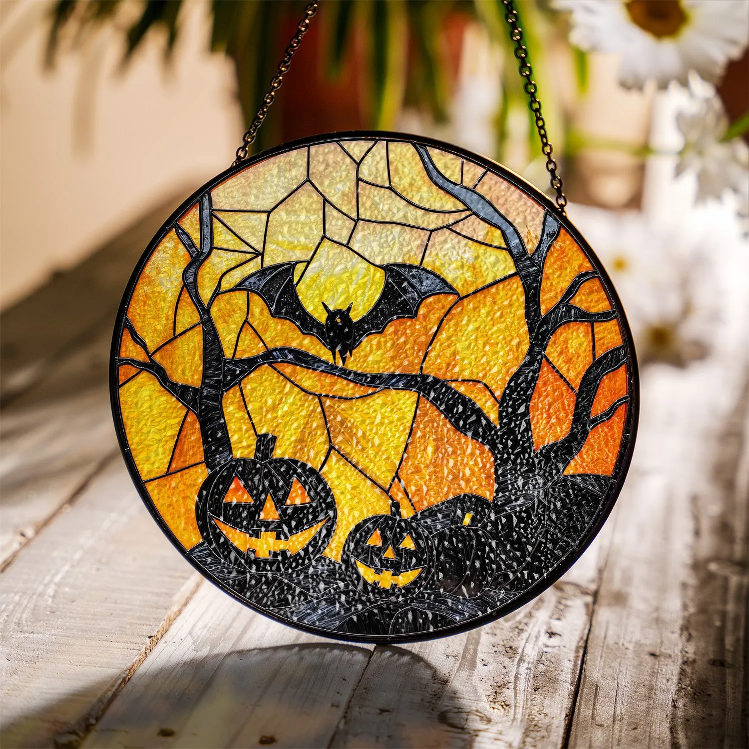 Halloween Stained Glass Suncatcher Collection | Decorative Window Hanging | 2 Sizes | Holiday Decor Accents | Creepy Nights