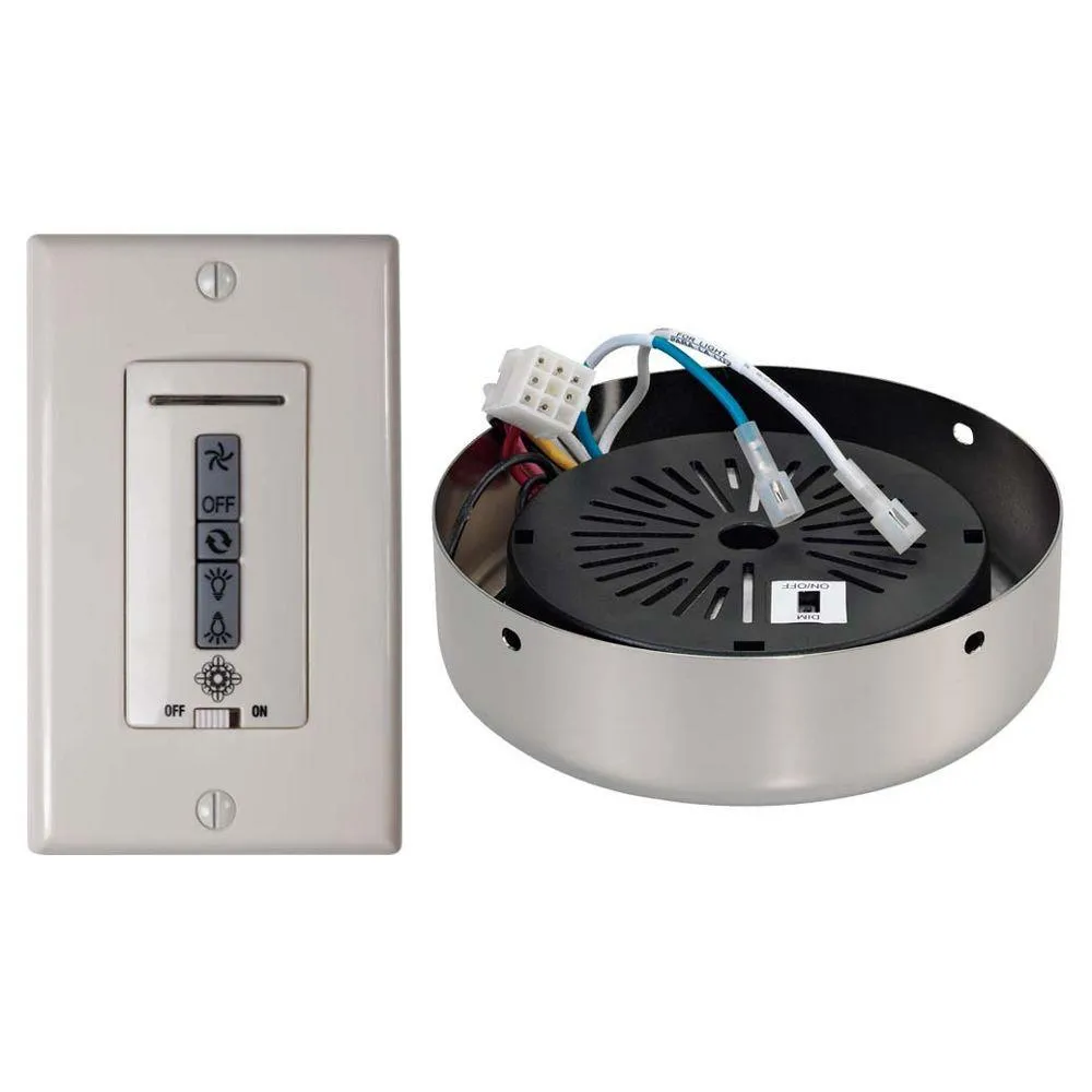 Hard-Wired Wall Remote Control, Receiver, White/Almond Switch Plates. Brushed Steel Receiver Hub