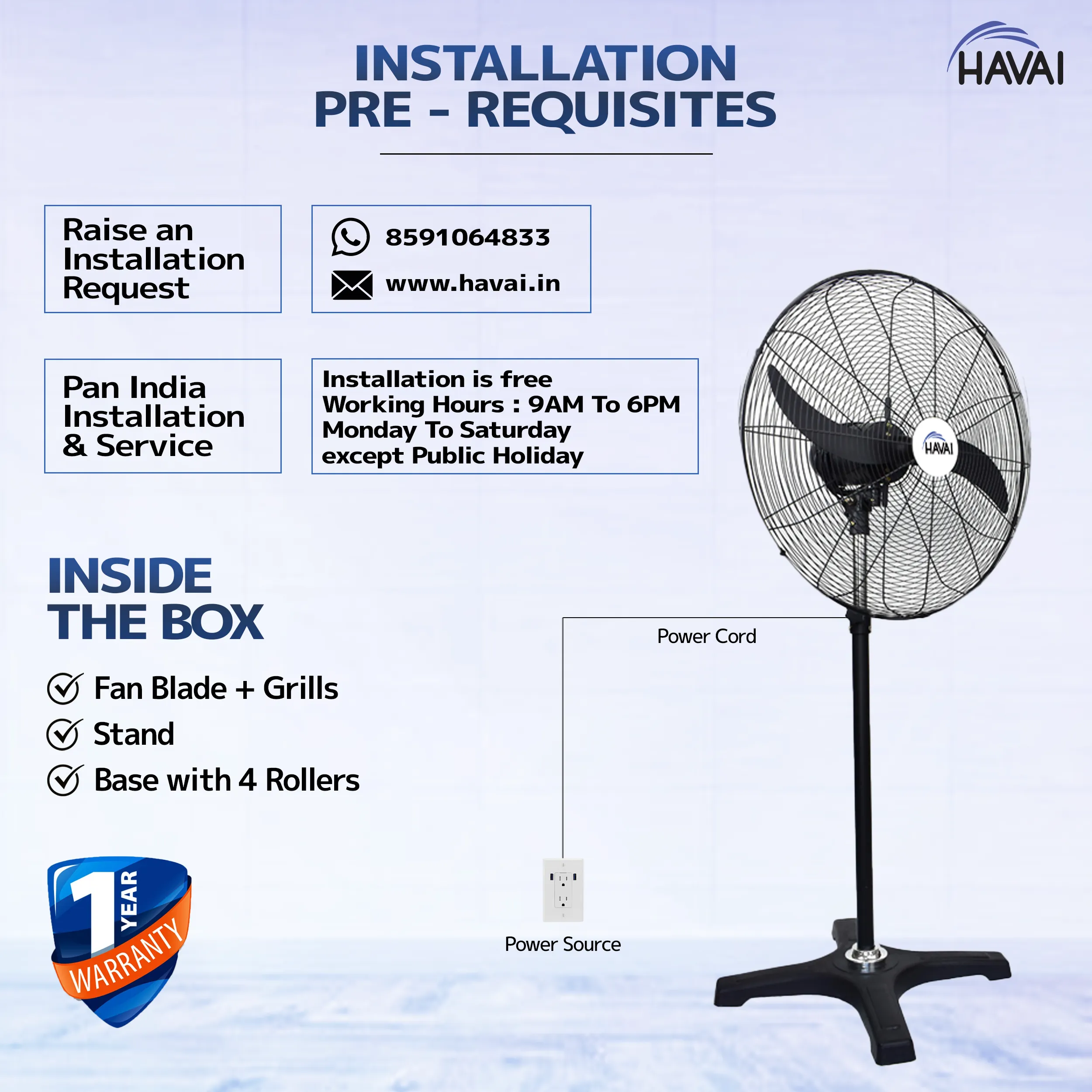 Havai BLDC Pedestal Fan 30 Inch, 50% Savings On Electricity, High Velocity, Heavy Duty Metal For Industrial, Commercial And Residential Use, Assembly Included , Black