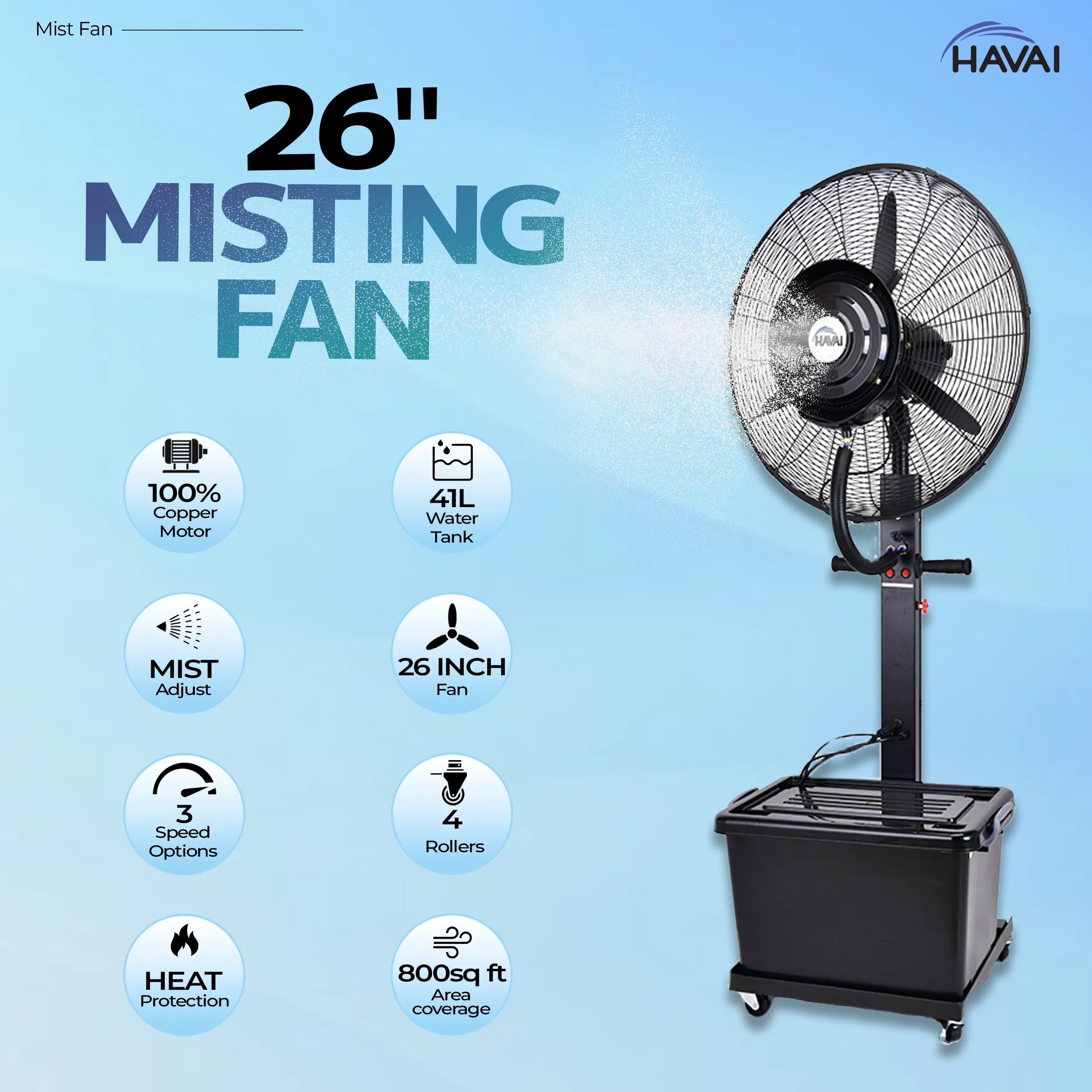 HAVAI Mist Fan 26 inch, 41 Litre Tank, Assembly Included