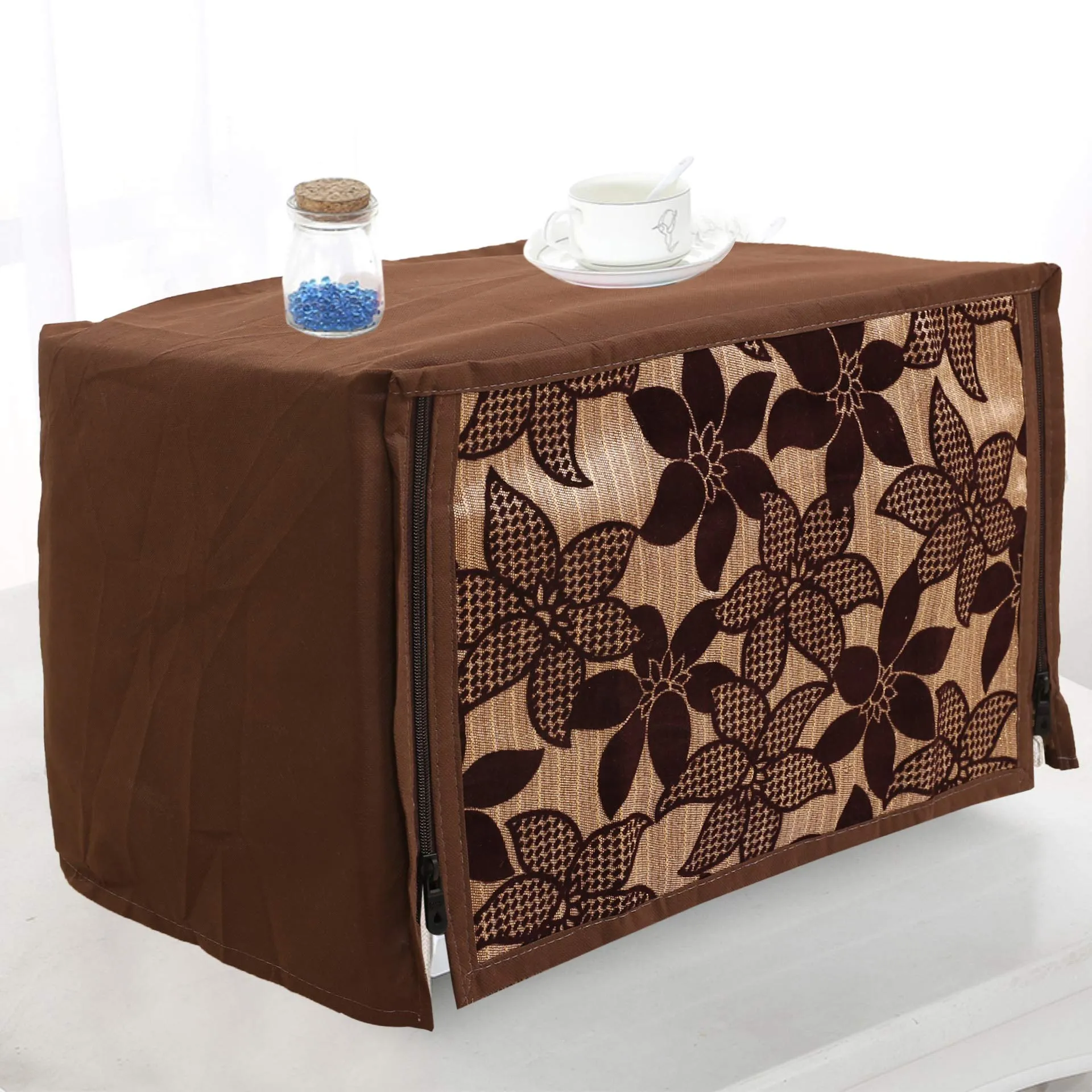 Heart Home Velvet Flower Printed Microwave Oven Cover,23 LTR. (Brown)-HS43HEARTH26059