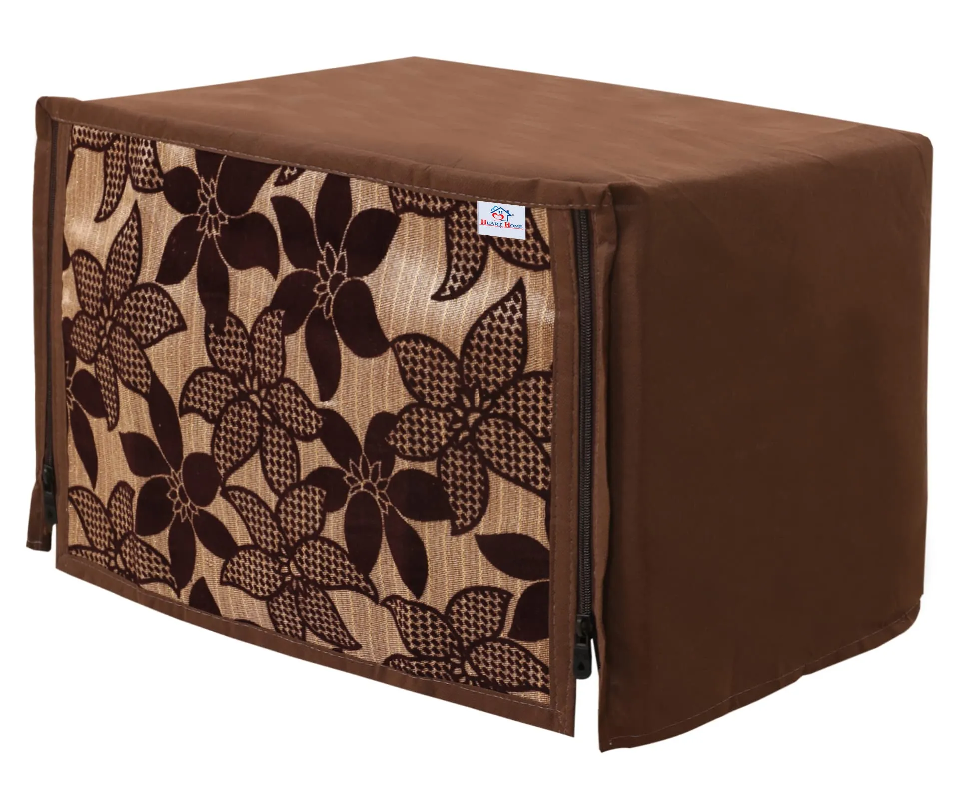 Heart Home Velvet Flower Printed Microwave Oven Cover,23 LTR. (Brown)-HS43HEARTH26059