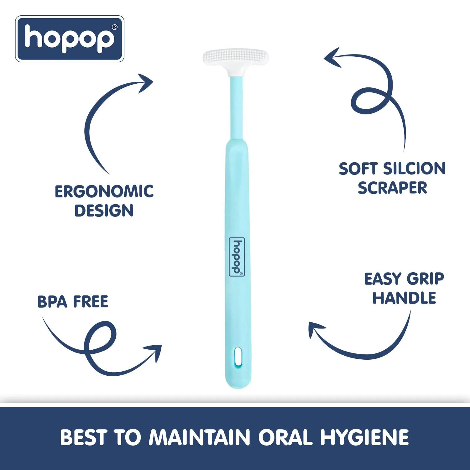 HOPOP Soft & Gentle Tender Tongue Cleaner For Babies - Blue 6m 