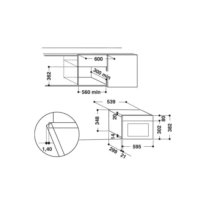 Indesit MWI3213IX Built In Microwave with Grill