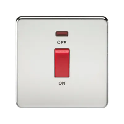 Knightsbridge Screwless 1 Gang 45A Cooker Switch With Neon - Polished Chrome