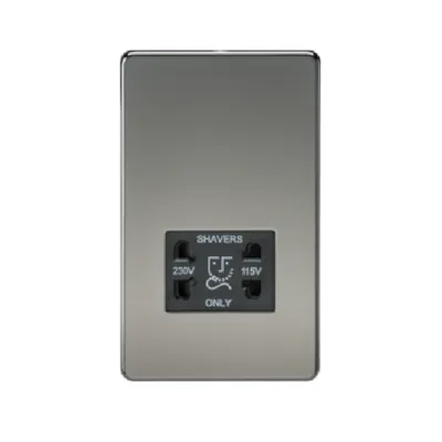 Knightsbridge Screwless 115V/230V Dual Voltage Shaver Socket - Black Nickel