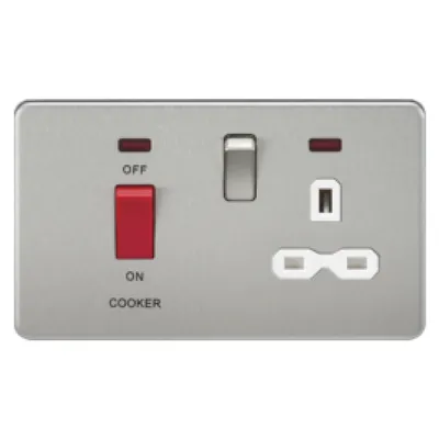 Knightsbridge Screwless 45A Cooker Switch With 13A Switched Socket - Brushed Chrome