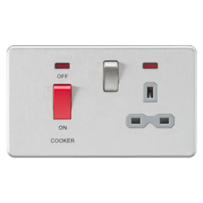 Knightsbridge Screwless 45A Cooker Switch With 13A Switched Socket - Brushed Chrome