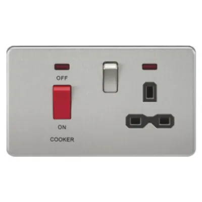 Knightsbridge Screwless 45A Cooker Switch With 13A Switched Socket - Brushed Chrome