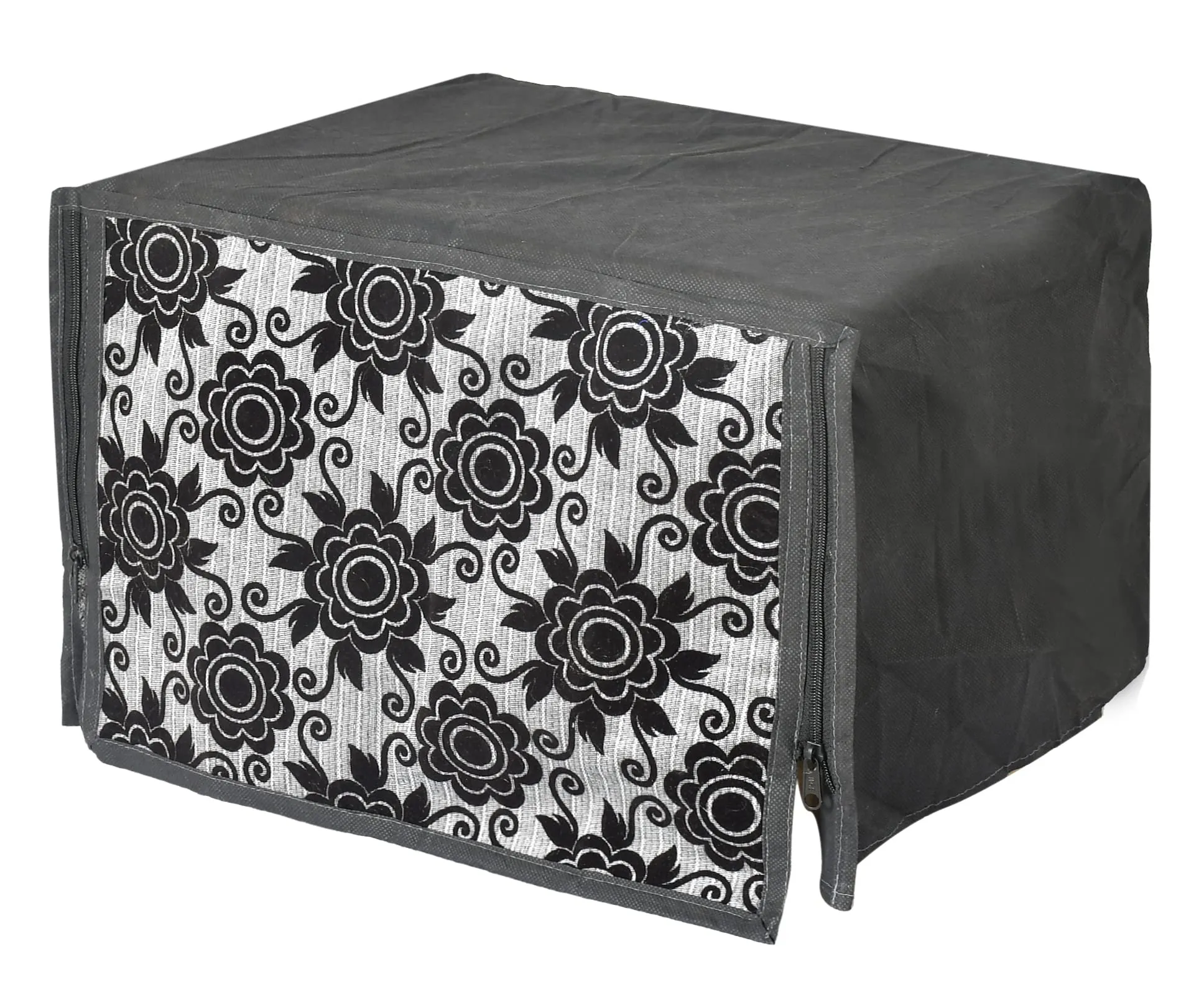 Kuber Industries Velvet Flower Printed Microwave Oven Cover, Dustproof Machine Protector Cover,25 LTR. (Black)-HS43KUBMART26068