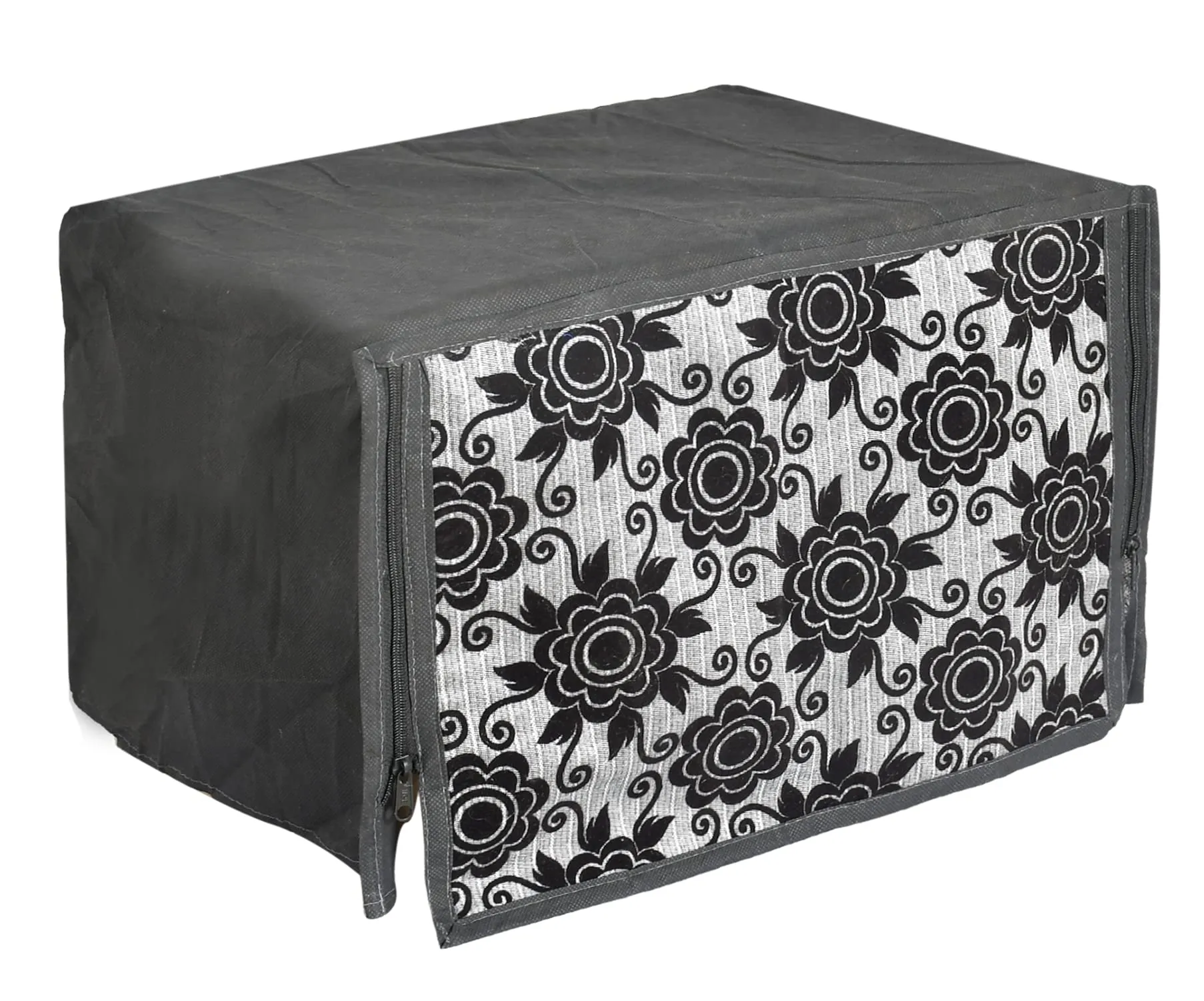 Kuber Industries Velvet Flower Printed Microwave Oven Cover, Dustproof Machine Protector Cover,25 LTR. (Black)-HS43KUBMART26068