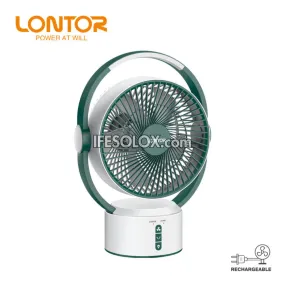 LONTOR 9" Rechargeable Mini Table Fan with 5-Blades and Harmonious Night Light (CTL-MF018-9) - Brand New