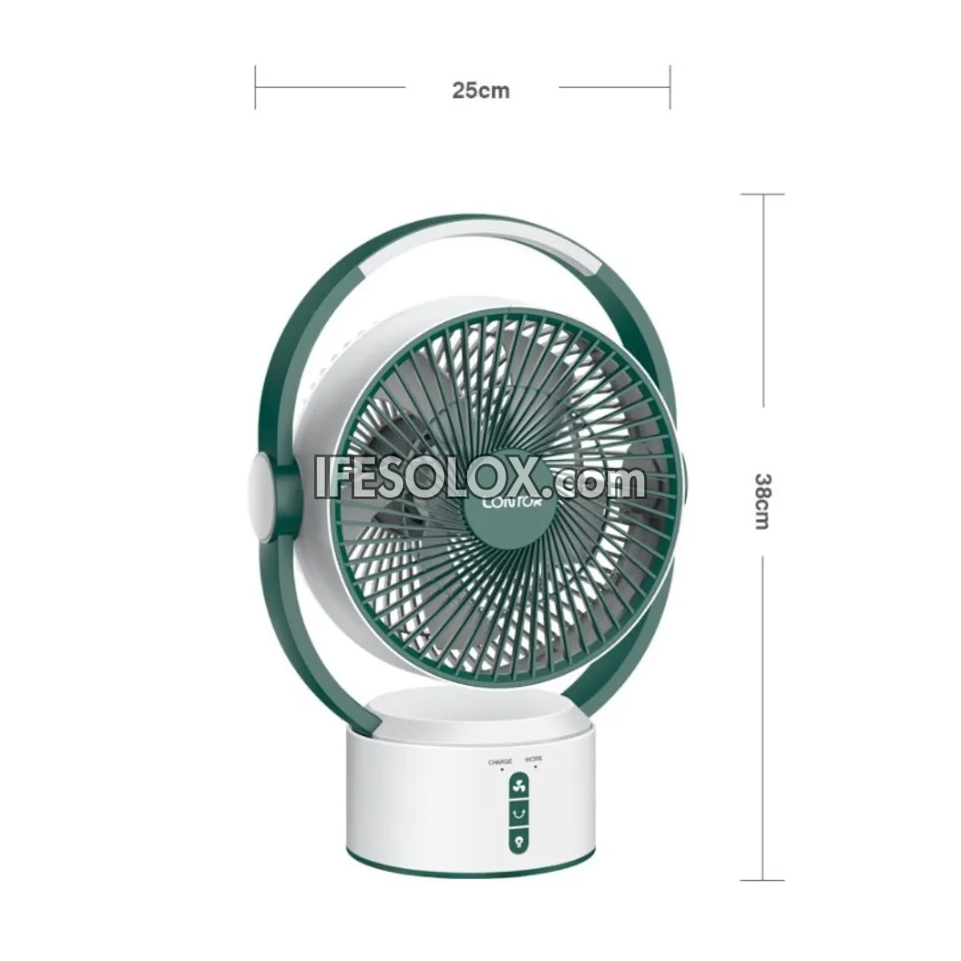 LONTOR 9" Rechargeable Mini Table Fan with 5-Blades and Harmonious Night Light (CTL-MF018-9) - Brand New