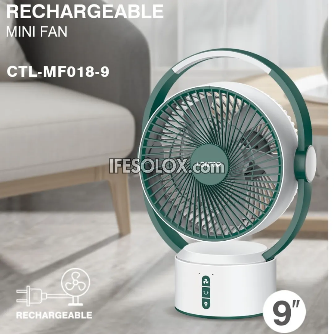 LONTOR 9" Rechargeable Mini Table Fan with 5-Blades and Harmonious Night Light (CTL-MF018-9) - Brand New