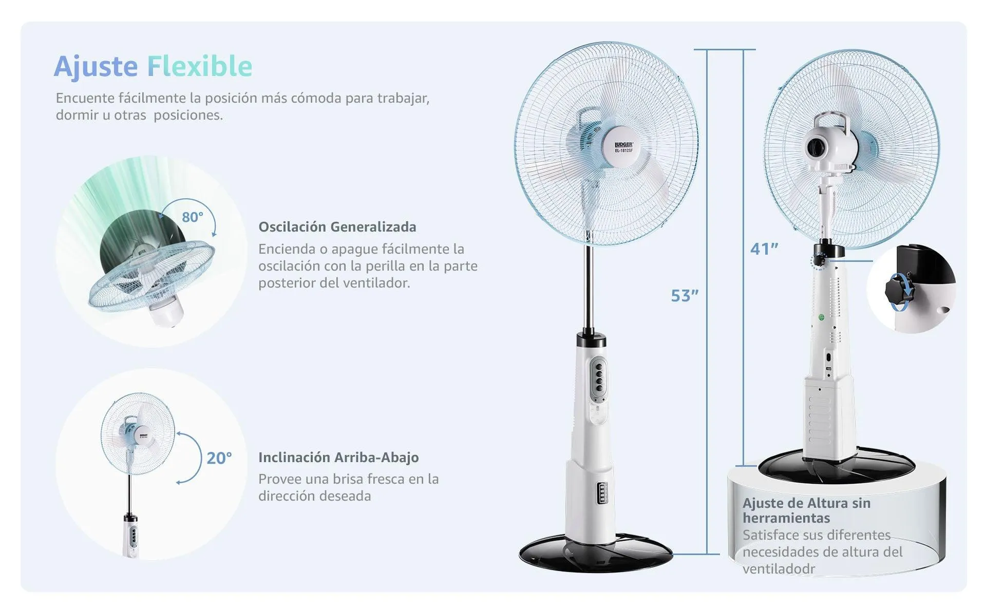 Ludger 18" Rechargeable Oscillating Fan/Remote Control