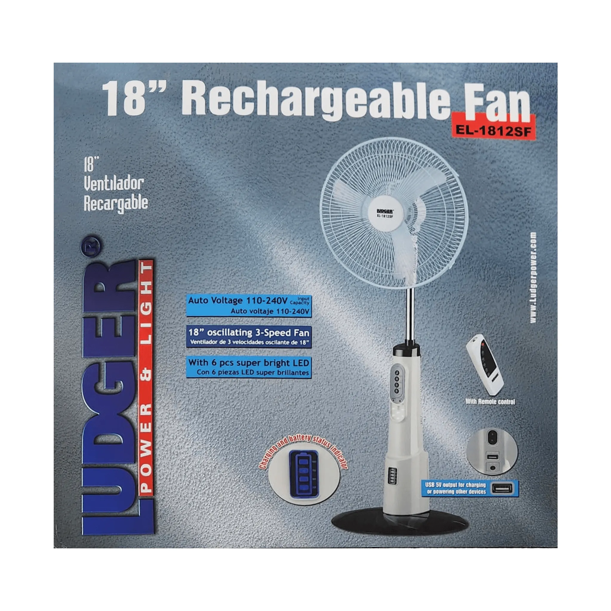 Ludger 18" Rechargeable Oscillating Fan/Remote Control