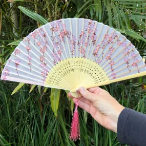 Luxury Sheer Silk Hand Fan - Sakura blossoms