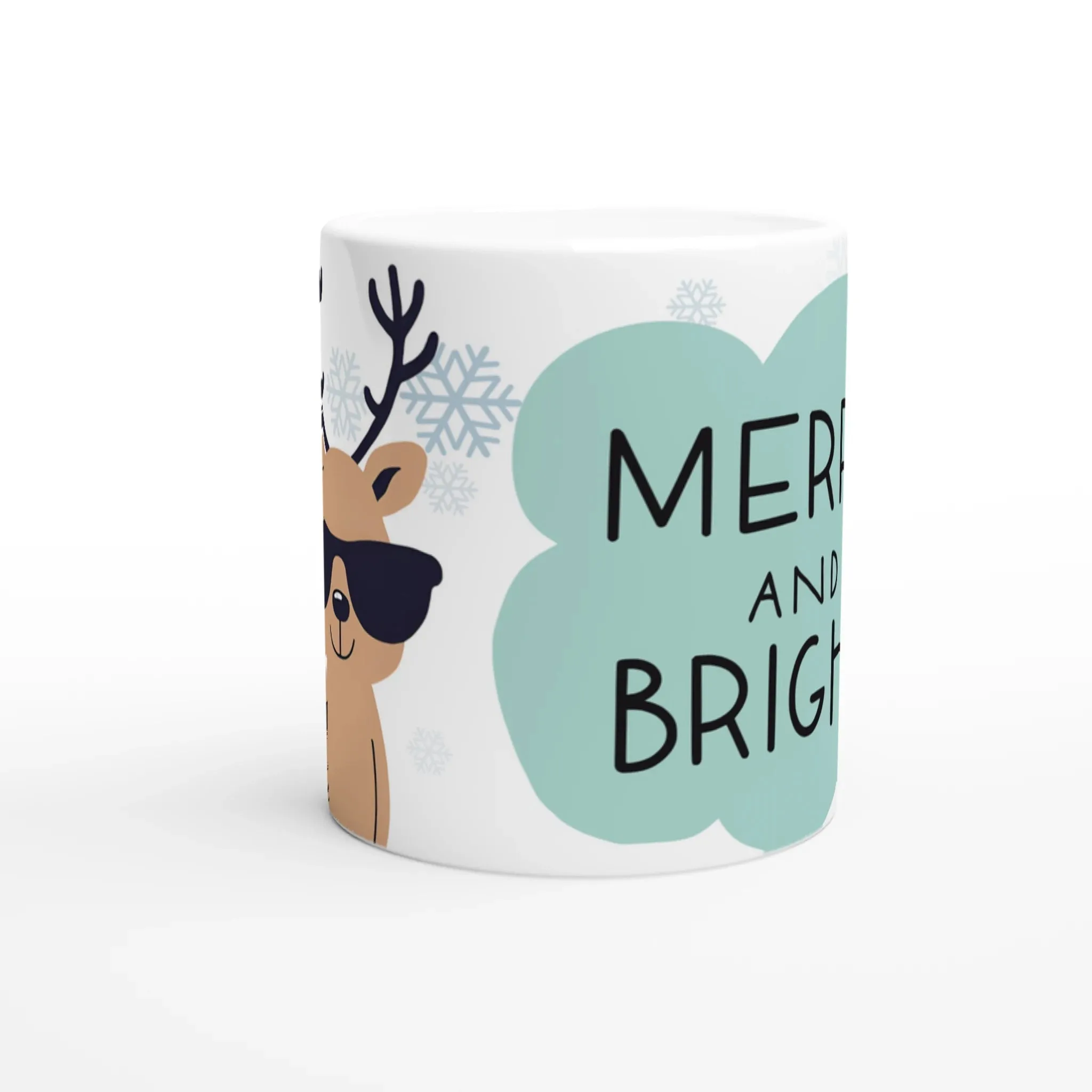 Merry & Bright Reindeer Christmas Mug | Funny Holiday Ceramic Mug