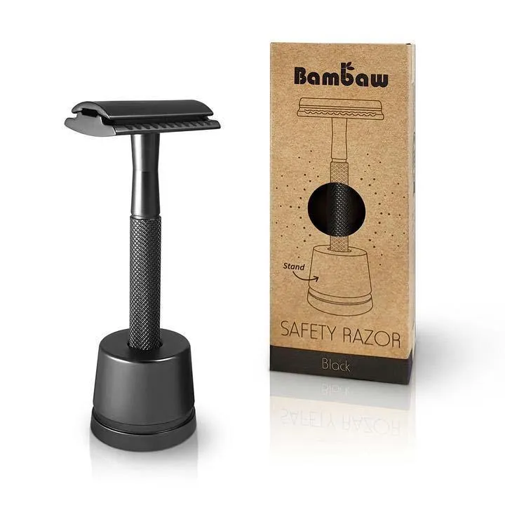 Metal Safety Razor With Stand - Black