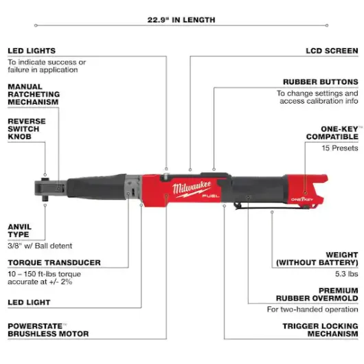 Milwaukee 2465-20 M12 FUEL™ ⅜” Digital Torque Wrench w/ ONE-KEY™ (Tool Only)