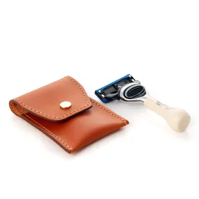 Mini Imitation Ivory Travel Fusion Razor in Leather pouch