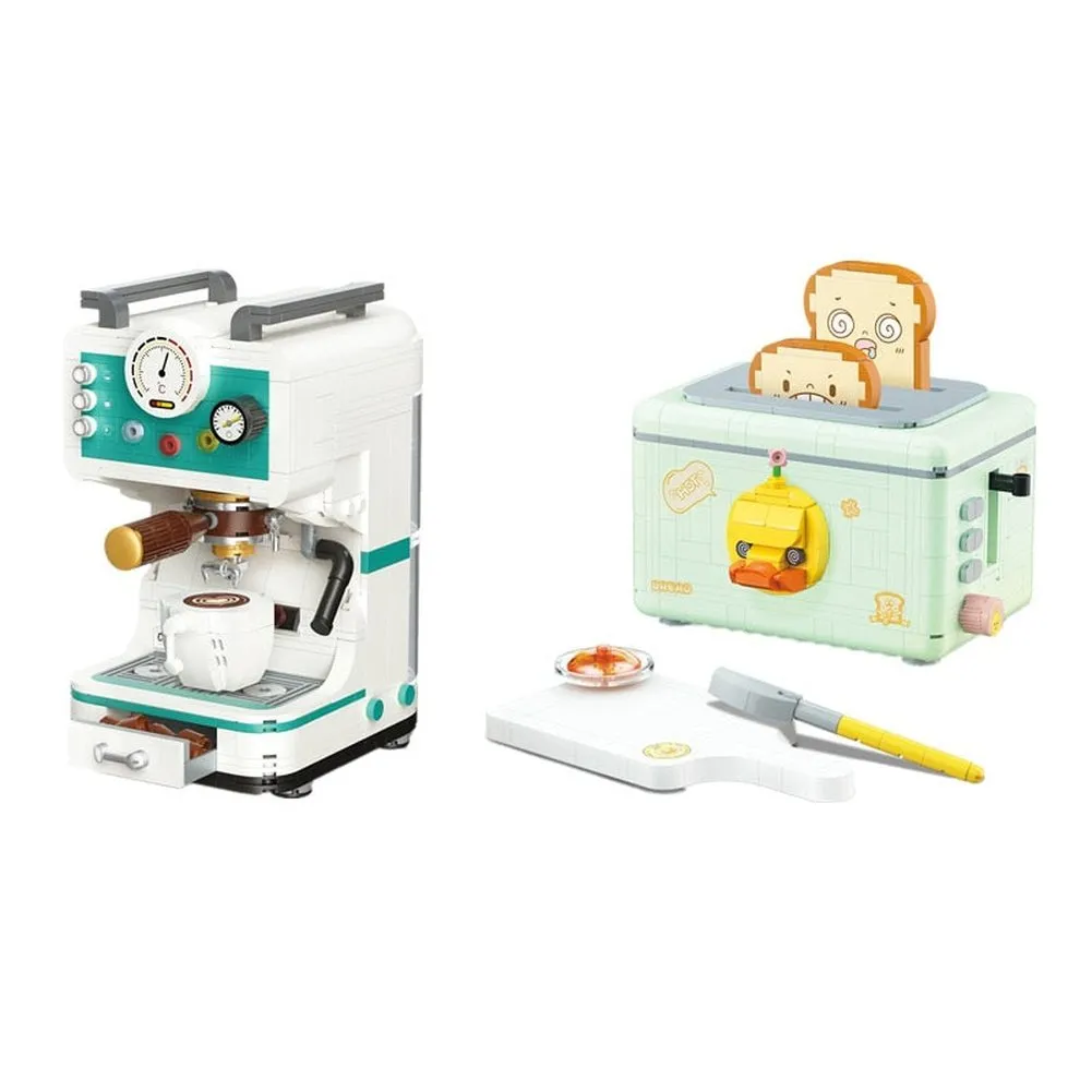 MOC NON  Mini Blocks Creative Coffee Machine Retro Modern Machine Assembly Model Bread Maker Building Blocks toys