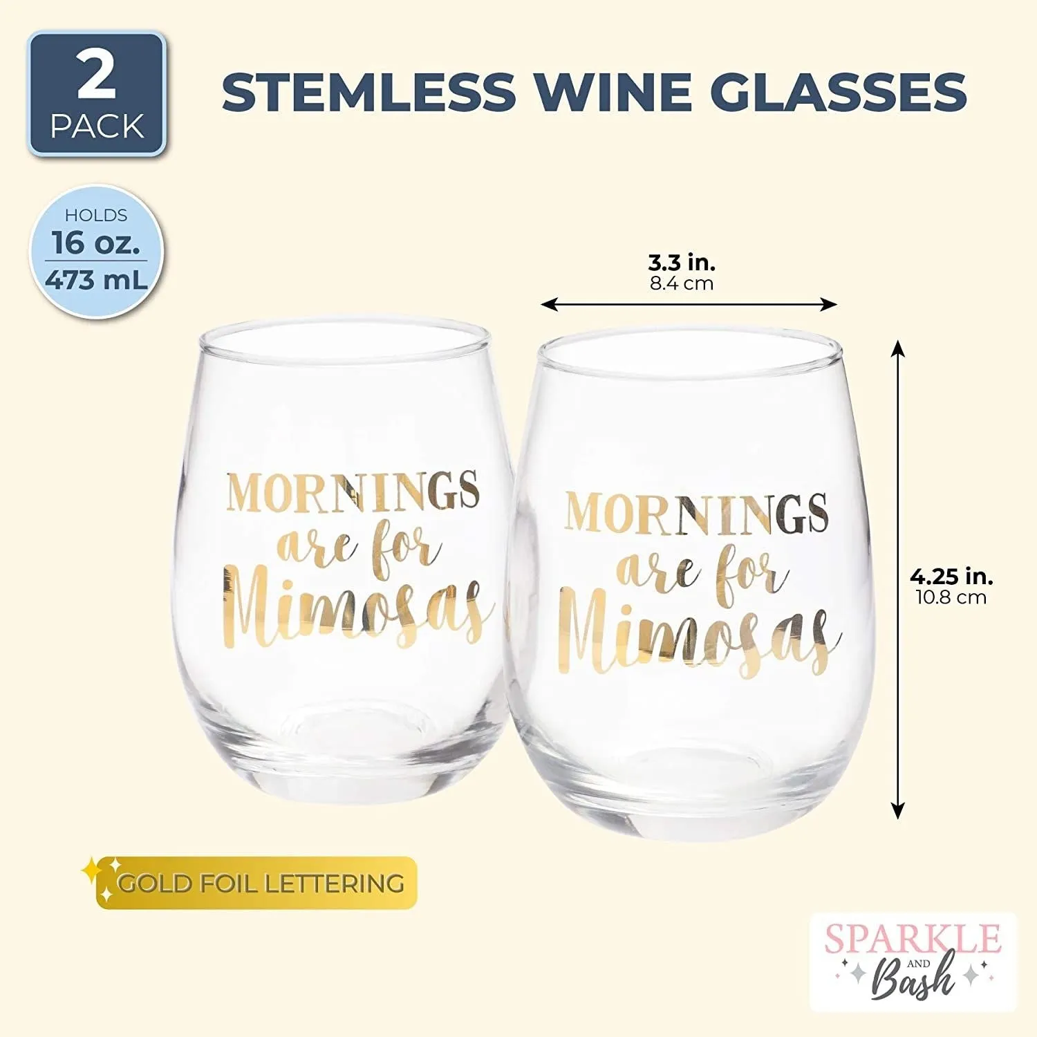 Mornings Are for Mimosas Stemless Wine Glass (16 oz, 2 Pack)