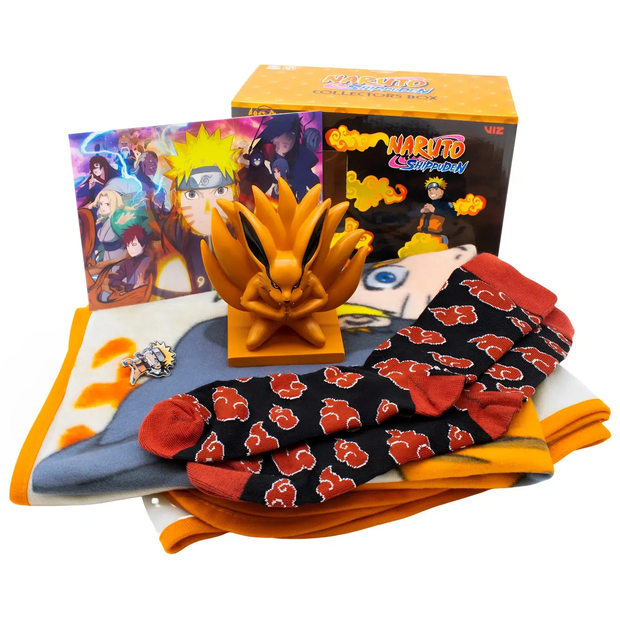 Naruto Shippuden - Collector's Gift Box Set - Culturefly - Throw Blanket, Crew Socks, Planter, Lenticular Art Print, Pin Badge