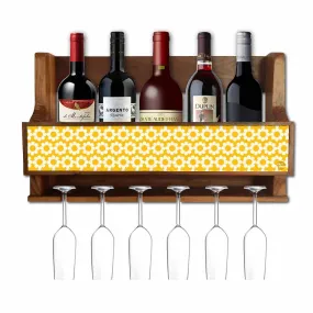 Nutcase Wooden Wine Holder Wall Mount Mini Bar for 5 Bottles 6 Glasses-Yellow Polka