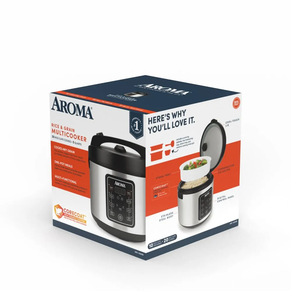 Open Box - Aroma 20 Cup Digital Multicooker & Rice Cooker - Stainless Steel