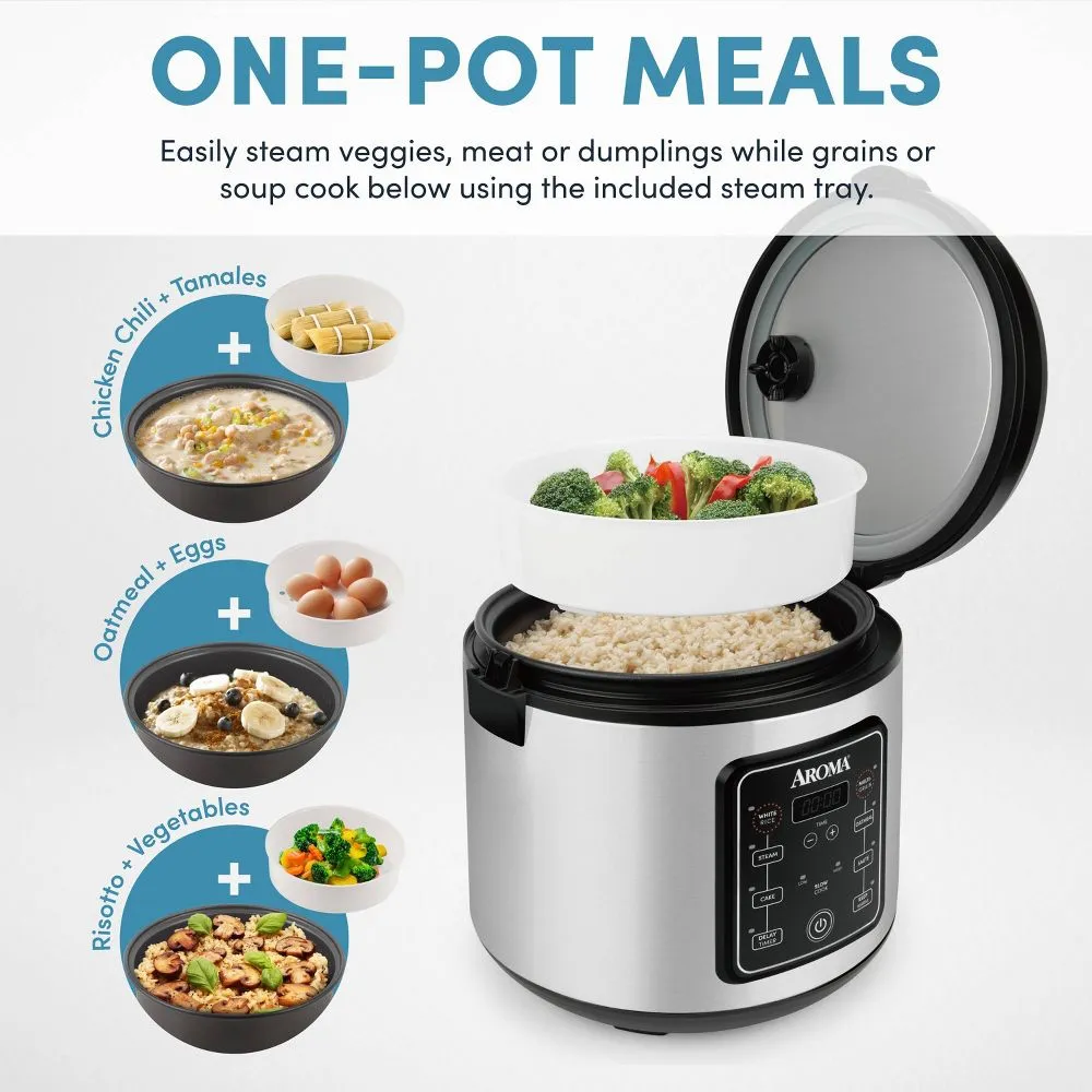 Open Box - Aroma 20 Cup Digital Multicooker & Rice Cooker - Stainless Steel