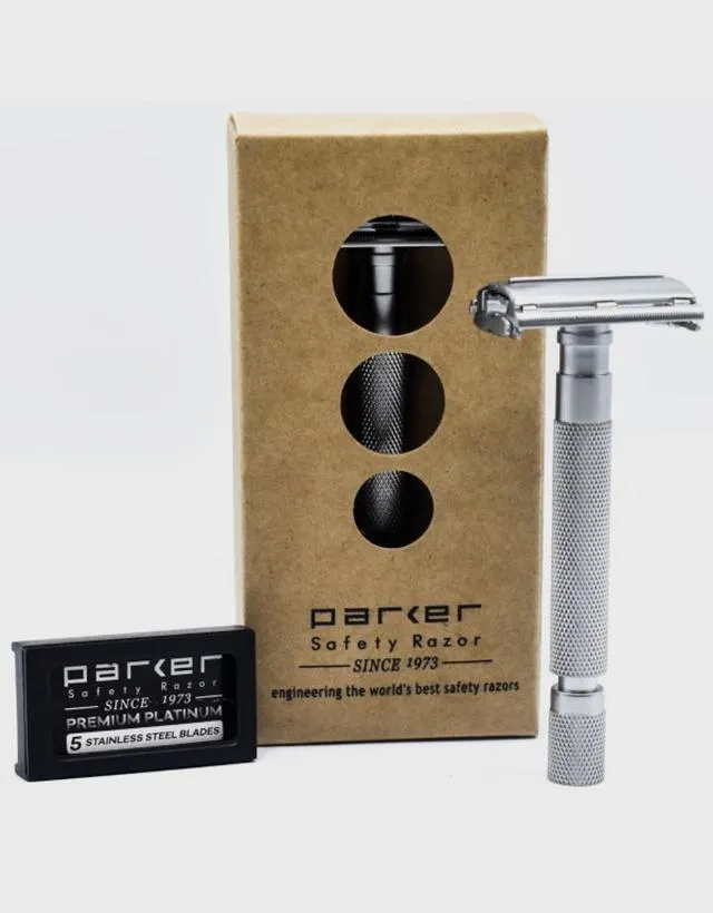 Parker - 74R-SC Safety Razor, Butterfly Open, Heavyweight, Satin Chrome Finish Handle