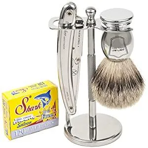 Parker - Stainless Steel Straight Razor and Brush Stand