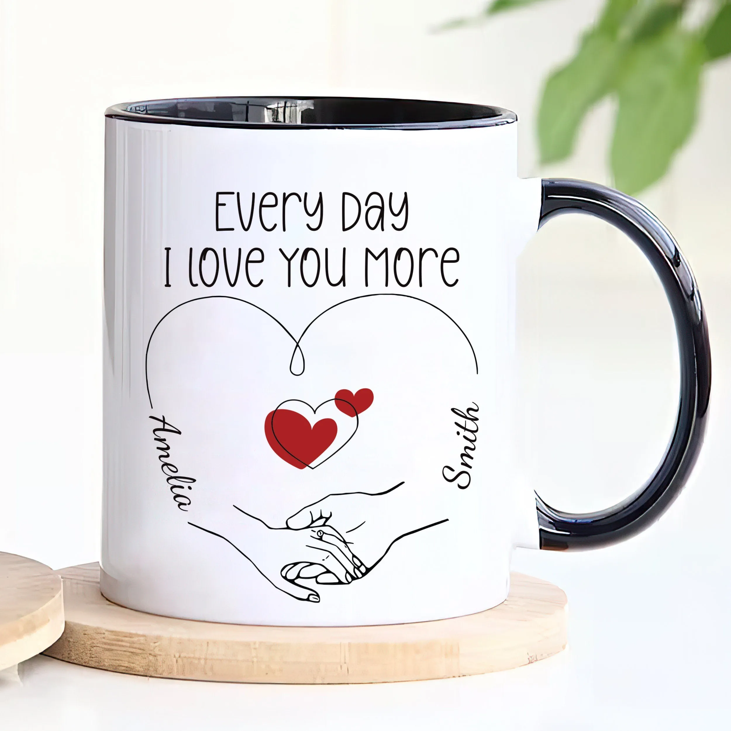 Personalized Valentines Day Mug - Custom Name Coffee Mug, Valentines Day Holding Hands Mug, Gift For Her, Anniversary, Girlfriend, Couples