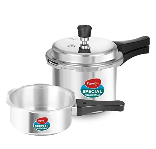 Pigeon By Stovekraft Special Aluminium Pressure Cooker Combo with Outer Lid Gas Stove Compatible 2, 3, 5 Litre Capacity for Healthy Cooking (Silver)