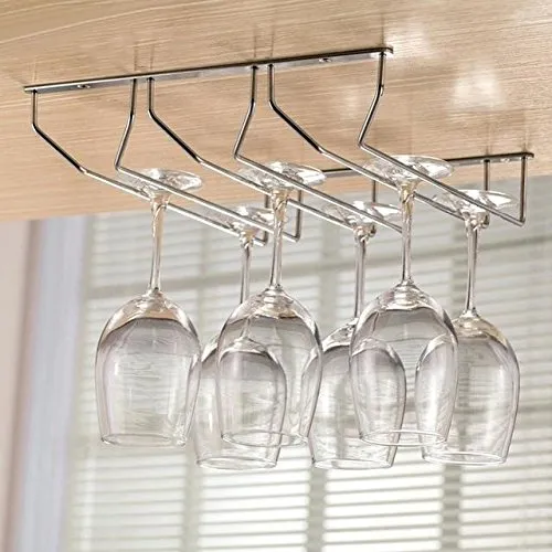 Plantex Wine Glass Rack/Holder Upside Down Glass Hanging Organizer/Glass Hanging Stand for Pubs/Kitchen/Bars (L20 x W13 Inches - Triple Line)