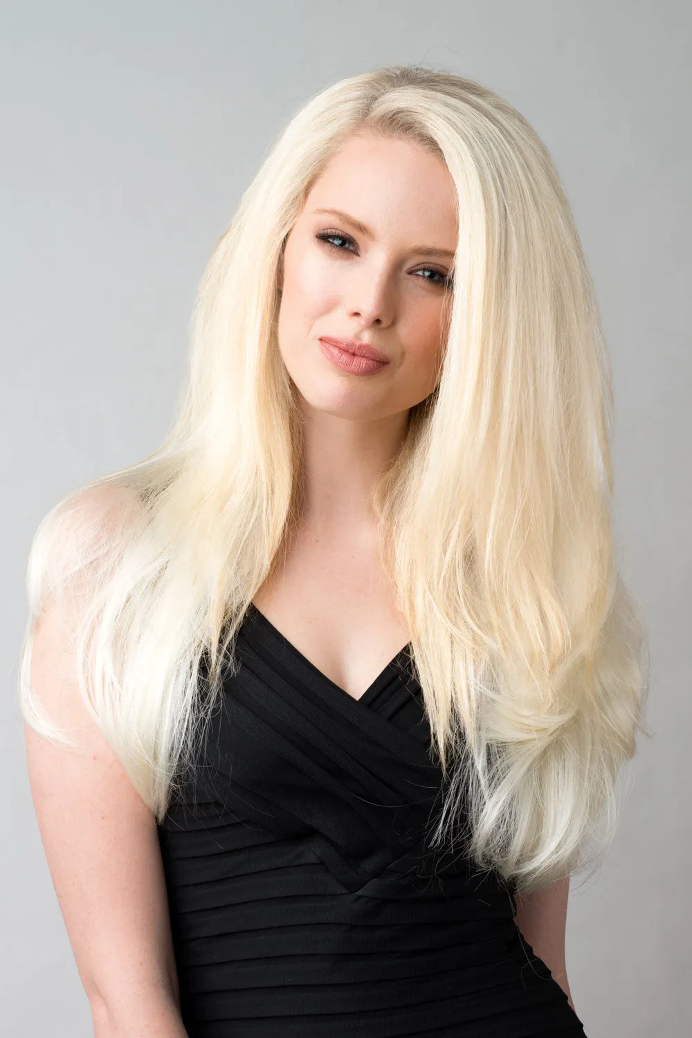 Platinum blonde half wig hairpiece (3/4 wig), straight: Gwen