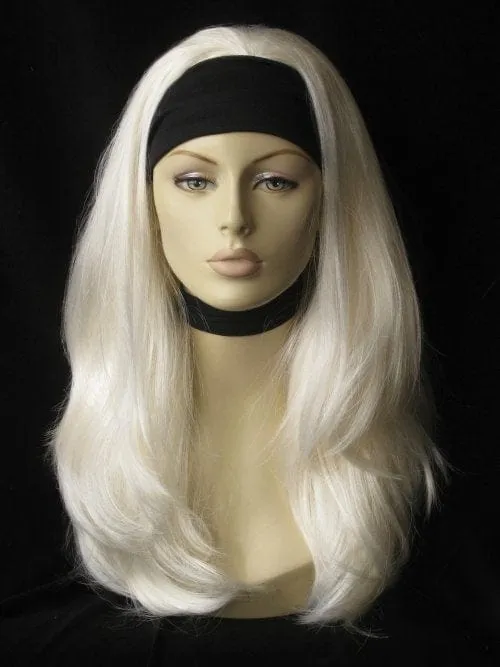 Platinum blonde half wig hairpiece (3/4 wig), straight: Gwen