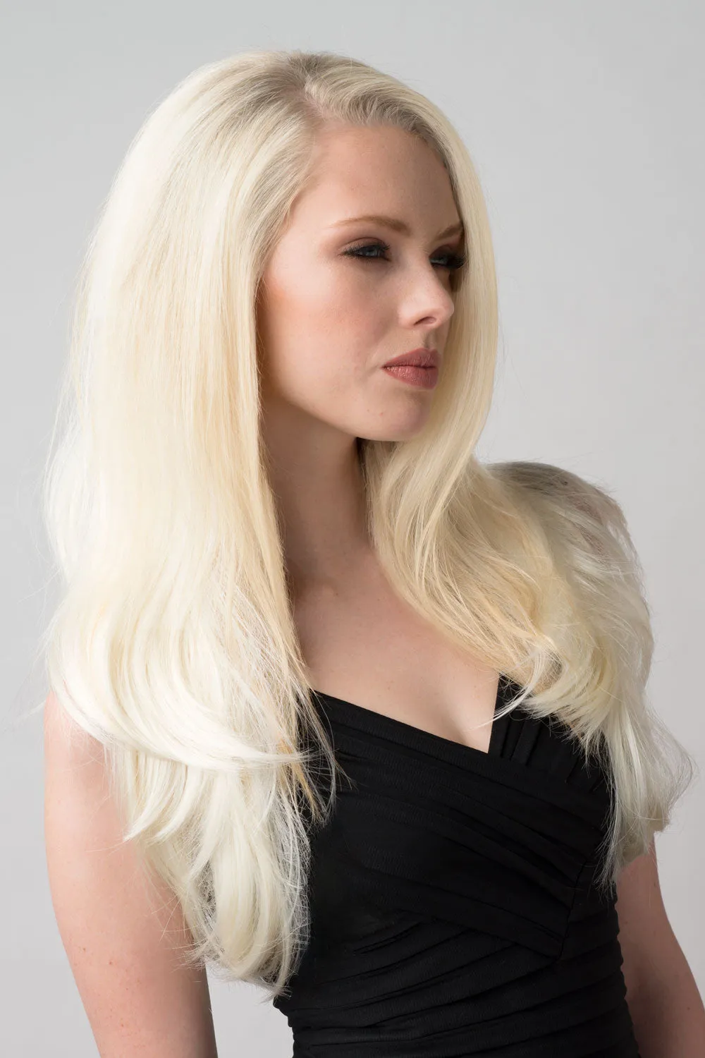 Platinum blonde half wig hairpiece (3/4 wig), straight: Gwen