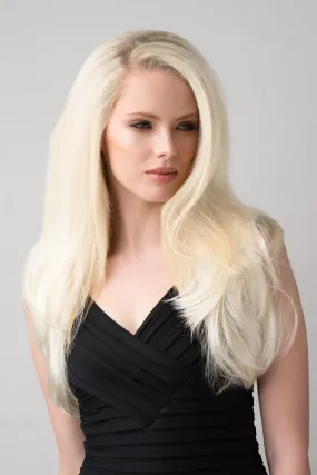 Platinum blonde half wig hairpiece (3/4 wig), straight: Gwen