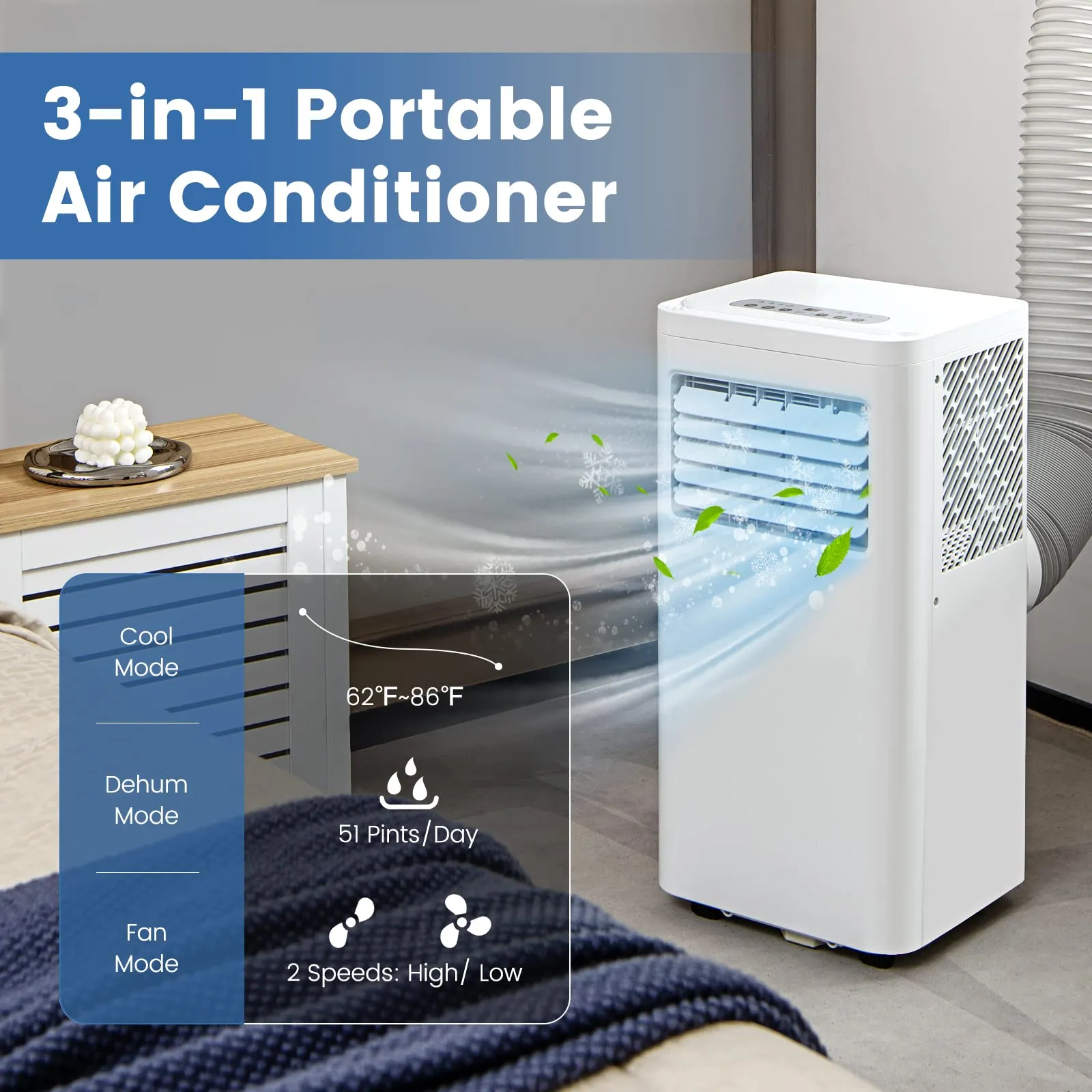 Portable Air Conditioner w/Remote Control, 8000 BTU AC Unit Fan & Dehumidifier